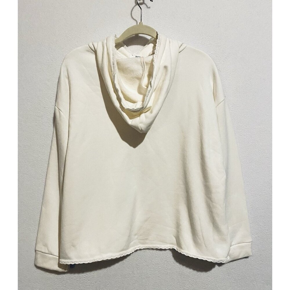 Navy Paris Sweatshirt Womens Large Ivory Sweat Hopper Eyelet Trim Loungewear — image 3 of 7